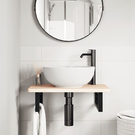 Badkamer wandschap staal en massief eikenhout 3