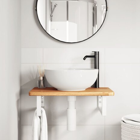 Badkamer wandschap staal en massief eikenhout 3