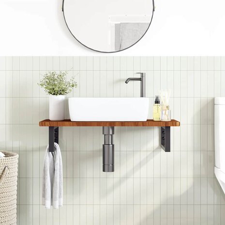 Badkamer wandschap staal en massief eikenhout 2