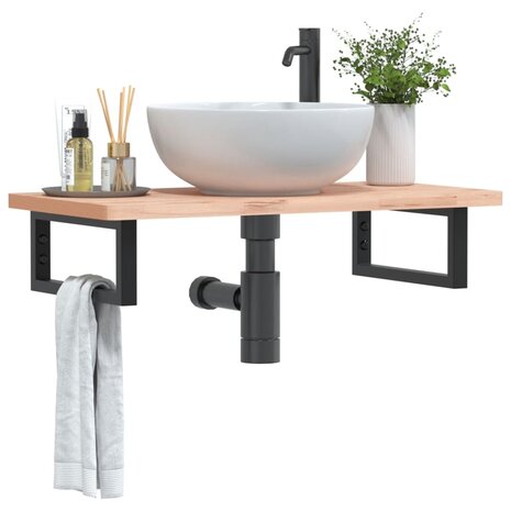 Badkamer wandschap staal en massief beukenhout 1
