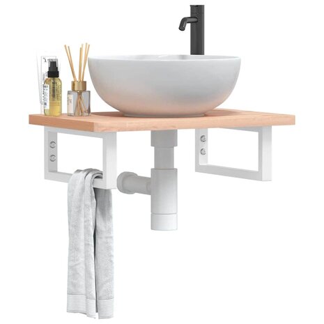 Badkamer wandschap staal en massief beukenhout 1