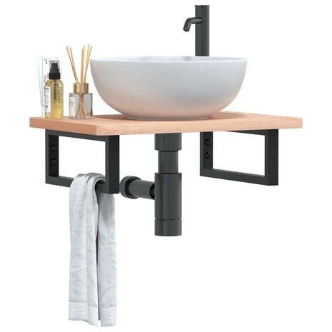 Badkamer wandschap staal en massief beukenhout 1
