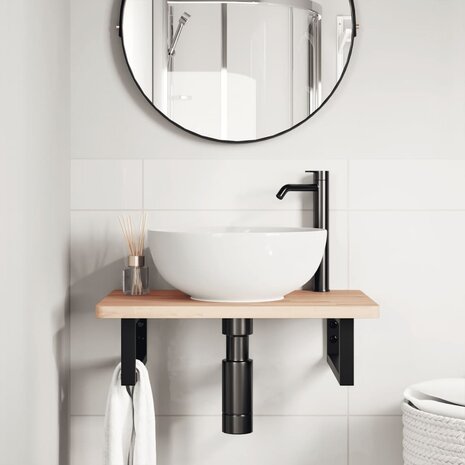 Badkamer wandschap staal en massief beukenhout 3