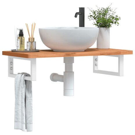 Badkamer wandschap staal en massief beukenhout 1