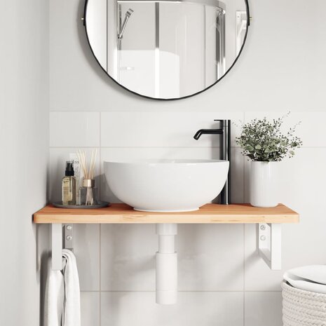 Badkamer wandschap staal en massief beukenhout 3