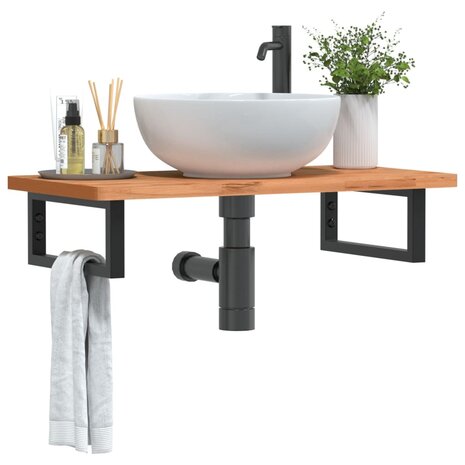 Badkamer wandschap staal en massief beukenhout 1
