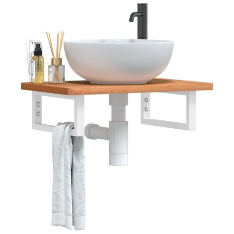 Badkamer wandschap staal en massief beukenhout 1