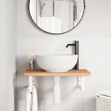 Badkamer wandschap staal en massief beukenhout 3