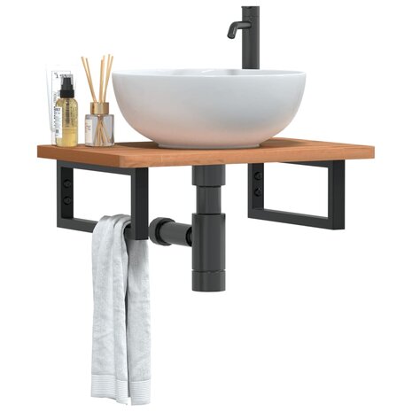 Badkamer wandschap staal en massief beukenhout 1