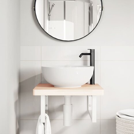Badkamer wandschap staal en massief beukenhout 3