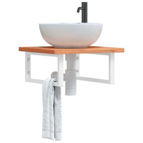 Badkamer wandschap staal en massief beukenhout 1