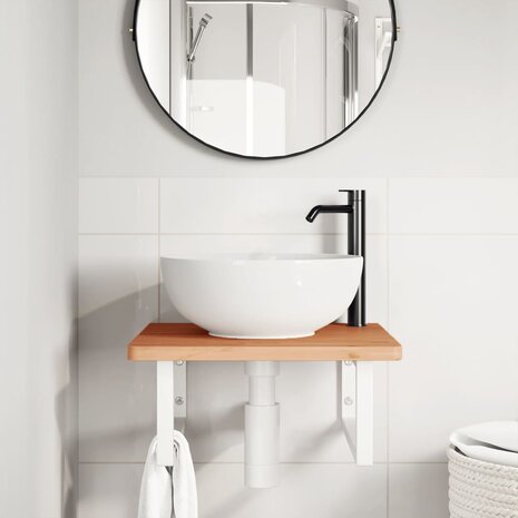 Badkamer wandschap staal en massief beukenhout 3