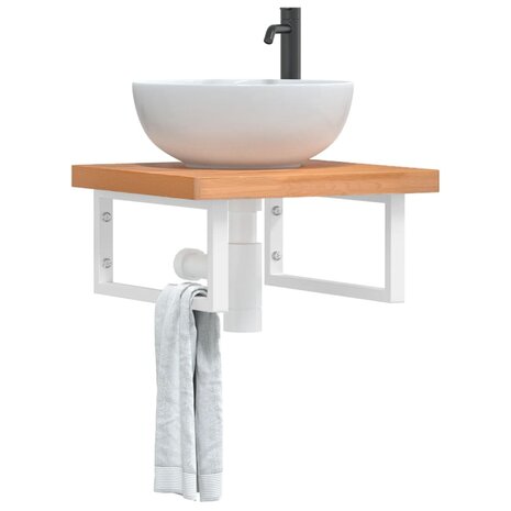 Badkamer wandschap staal en massief beukenhout 1