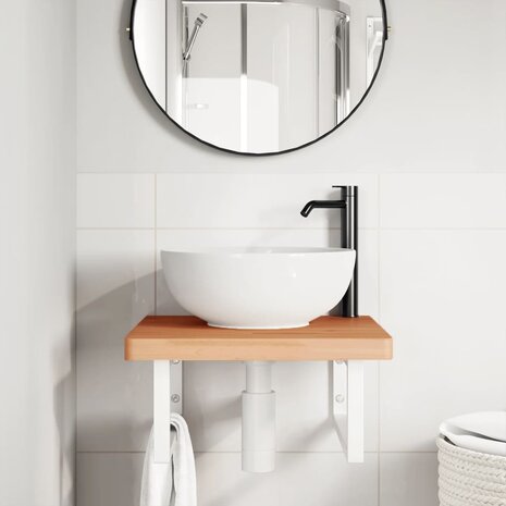 Badkamer wandschap staal en massief beukenhout 3