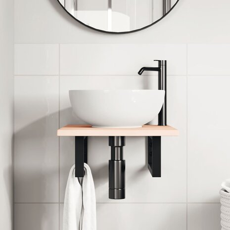 Badkamer wandschap staal en massief eikenhout 3