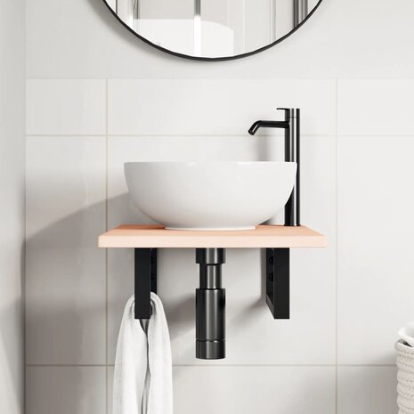 Badkamer wandschap staal en massief eikenhout 3