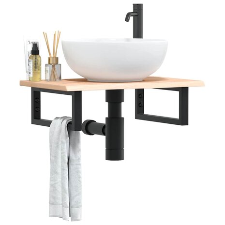Badkamer wandschap staal en massief eikenhout 1