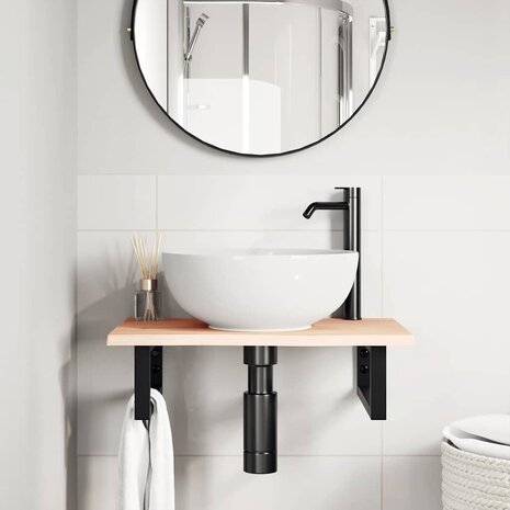 Badkamer wandschap staal en massief eikenhout 3