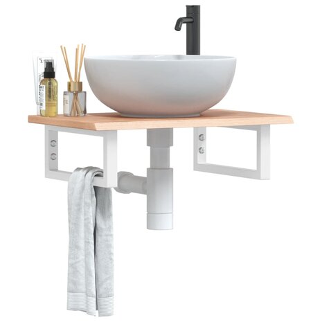Badkamer wandschap staal en massief eikenhout 1