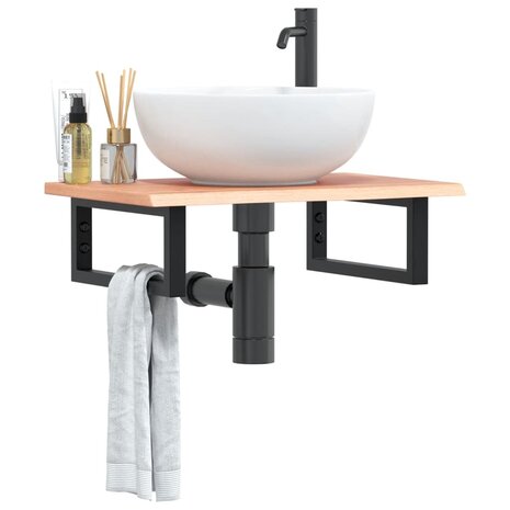 Badkamer wandschap staal en massief eikenhout 1