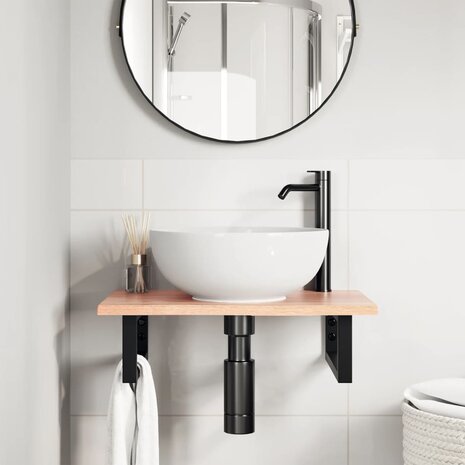 Badkamer wandschap staal en massief eikenhout 3