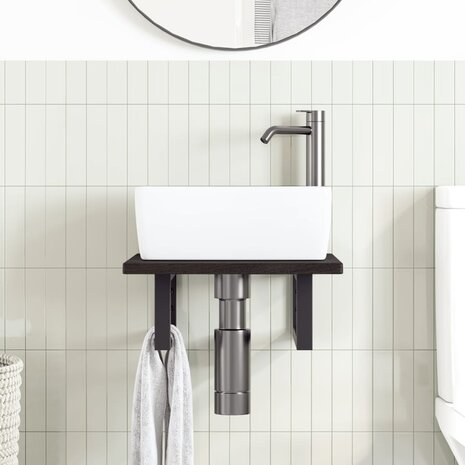 Badkamer wandschap staal en massief eikenhout 3