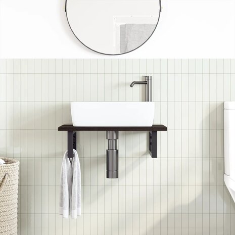 Badkamer wandschap staal en massief eikenhout 3