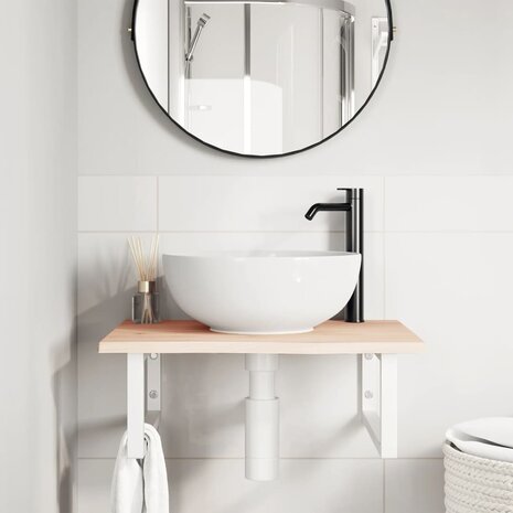 Badkamer wandschap staal en massief eikenhout 3