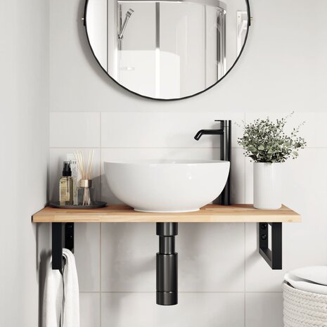 Badkamer wandschap staal en massief acaciahout 3