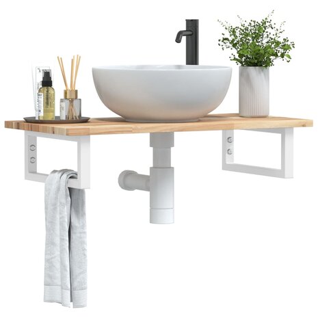 Badkamer wandschap staal en massief acaciahout 1