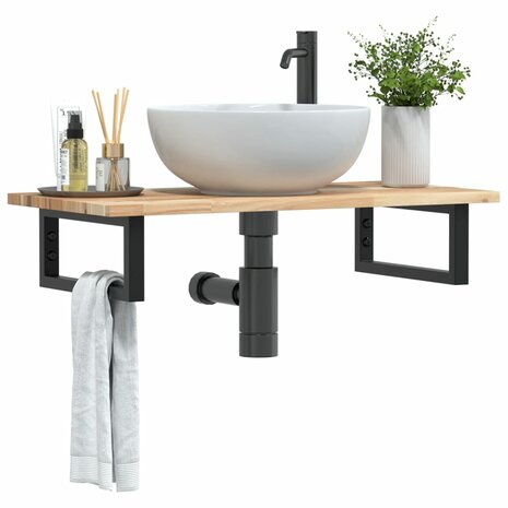 Badkamer wandschap staal en massief acaciahout 1