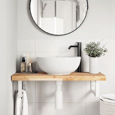 Badkamer wandschap staal en massief acaciahout 3