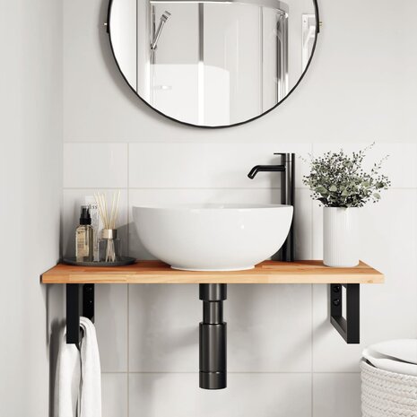 Badkamer wandschap staal en massief acaciahout 3