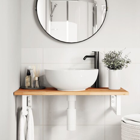 Badkamer wandschap staal en massief acaciahout 3