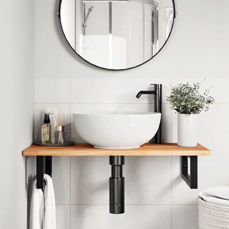 Badkamer wandschap staal en massief acaciahout 3