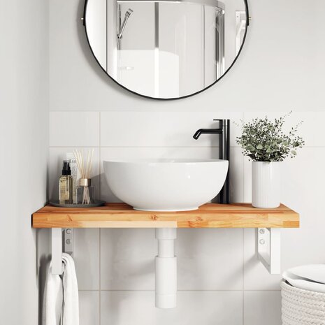 Badkamer wandschap staal en massief acaciahout 3