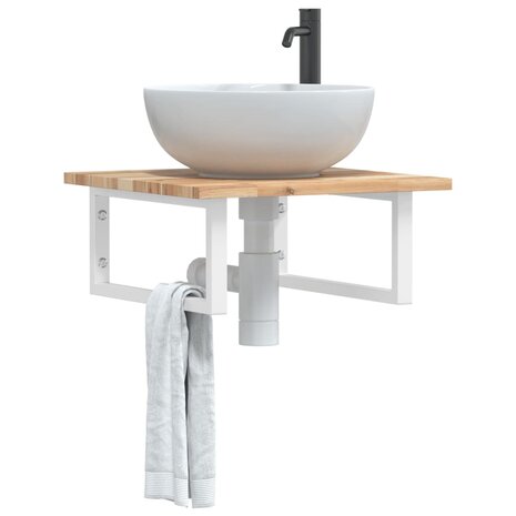 Badkamer wandschap staal en massief acaciahout 1