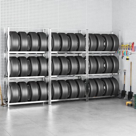 Bandenrekken 3-laags 3 st 110x40x200 cm staal zilverkleurig 1