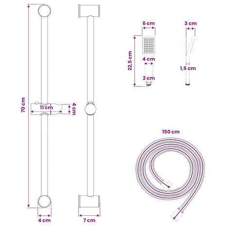 Douchesysteem set Chroom 70 cm Roestvrij staal 11