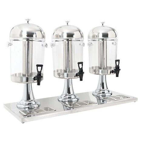 Drievoudige sapdispenser roestvrij staal 3x8 L 1