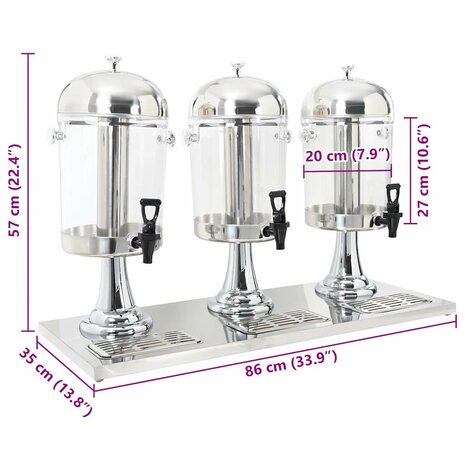 Drievoudige sapdispenser roestvrij staal 3x8 L 9
