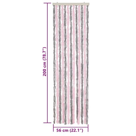 Vliegengordijn 56x200 cm chenille zilvergrijs en roze 7
