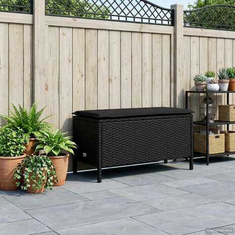 Tuinvoetenbank met kussen Zwart 80 x 38 x 45 cm PE Rattan 1