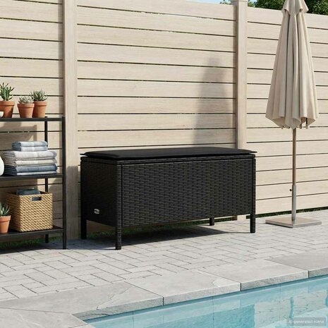 Tuinvoetenbank met kussen Zwart 80 x 38 x 45 cm PE Rattan 3