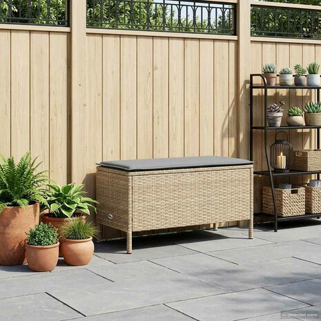Tuinvoetenbank Beige en Licht Grijs 80 x 38 x 42 cm PE Rattan 3