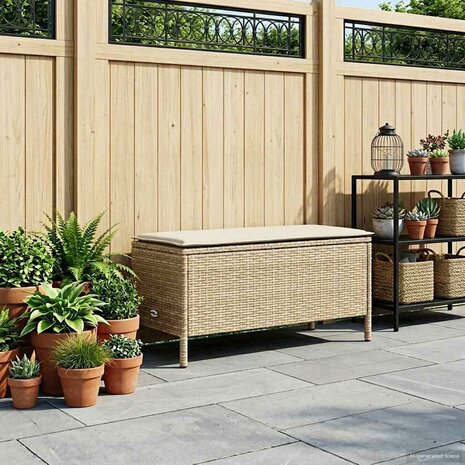 Tuinvoetenbank Beige en Cr&egrave;me 80 x 38 x 42 cm PE Rattan 1