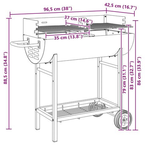 Houtskoolbarbecue Verstelbaar Zwart 96,5 x 42,5 x 88,5 cm 9
