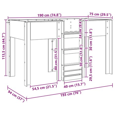 Stapelbed voor Kinderen Gerookt eiken 75 x 190 cm Bewerkt hout 10