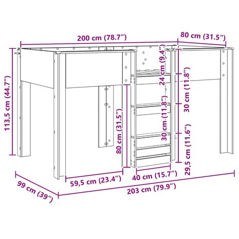 Stapelbed voor Kinderen met opslag Wit 80 x 200 cm Bewerkt hout 10