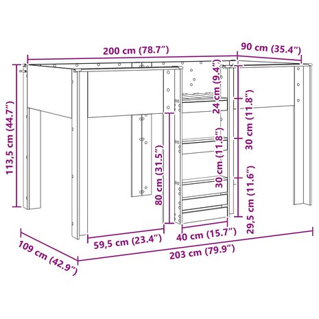 Stapelbed voor Kinderen Gerookt eiken 90 x 200 cm Bewerkt hout 10